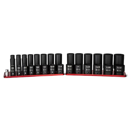 Capri Tools 1/2 in Drive Shallow/Deep Impact Socket Set with Rail, SAE, 28 pcs CP55000-28SSDR